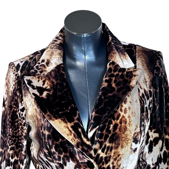 KAY UNGER NEW YORK Velvet Velour Leopard Animal Print Blazer Jacket Women's Sz 6 - Picture 6 of 16